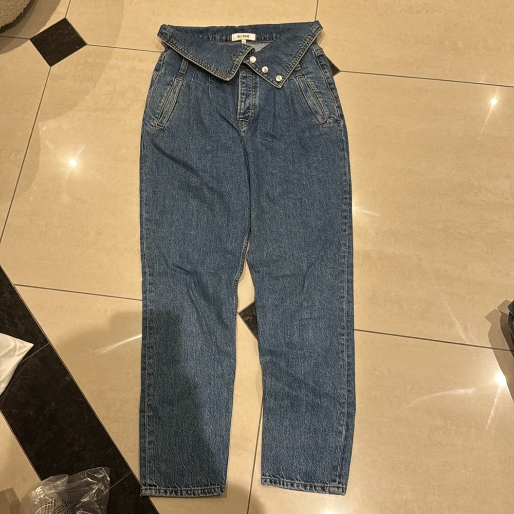 Redone fold over waist jean